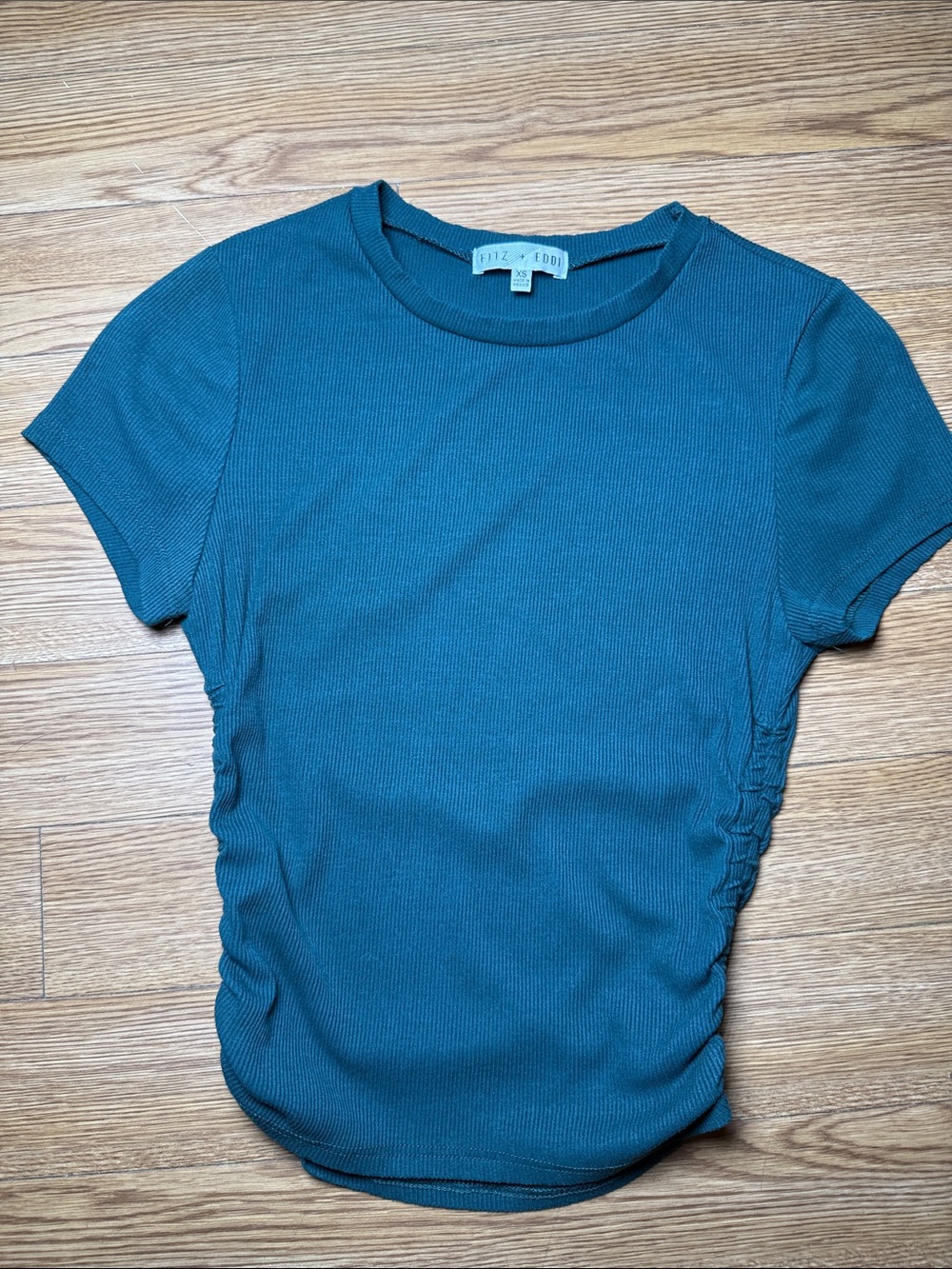 Fitz + Eddi Green Ribbed Short-Sleeve Tee with Side Ruching